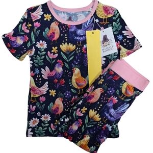 NWT Mainely Bamboo Short Sleeve & Pants Pajama Set Girls Size 3T